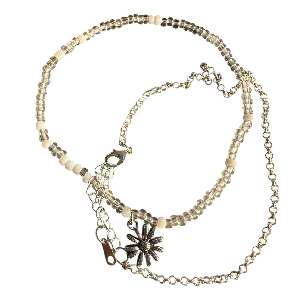 2 Piece Beaded and Silver Chain Anklet Set